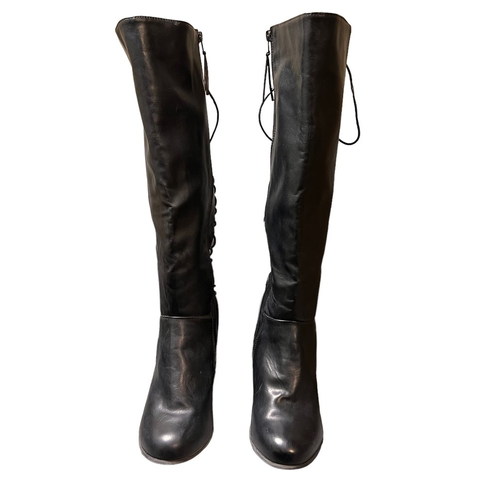TORRID Womens Black Side Zip Lace Up Knee High Wide Calf Boots Block Heel 9.5W - Picture 8 of 11